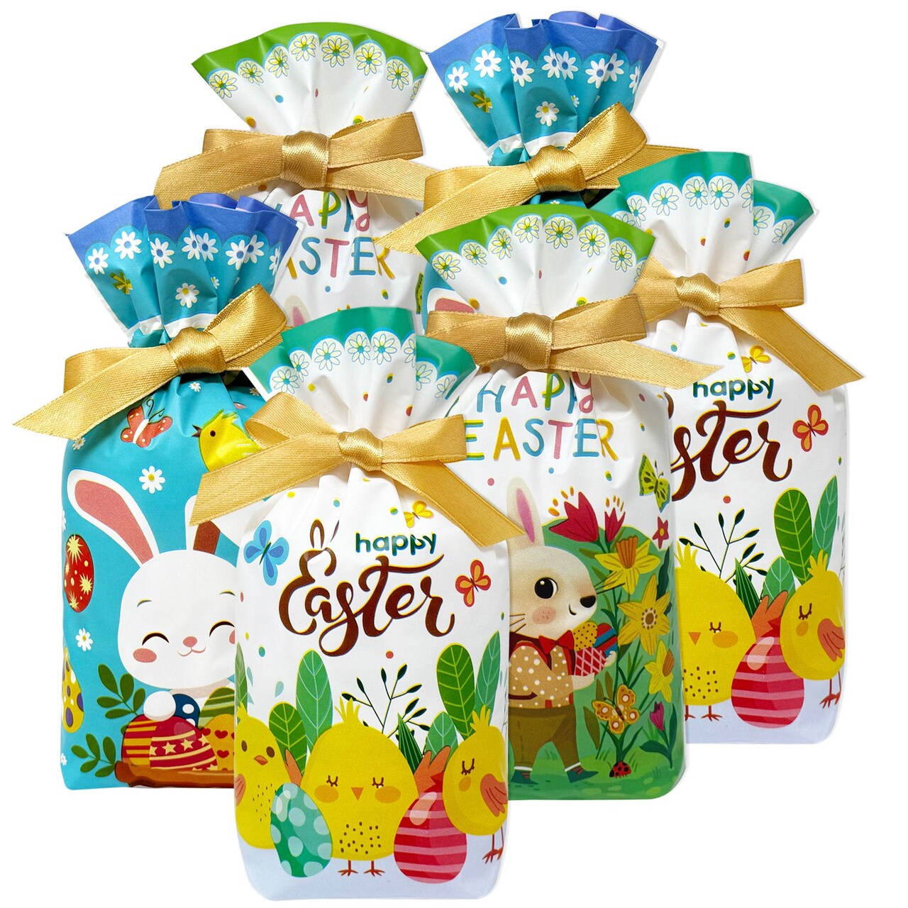 Wrapables Easter Drawstring Treat Bags for Candy, Cookies, Treats, Gifts, Egg Hunt, and Party Favors (50pcs)